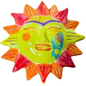 Talavera Sun Face Mexican Pottery Folk Art Hand Painted Wall Decor 6” vibrant